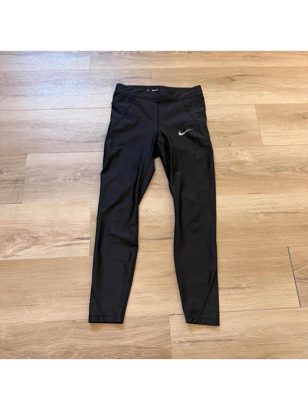 Nike Black Athletic Leggings with Silver Swoosh